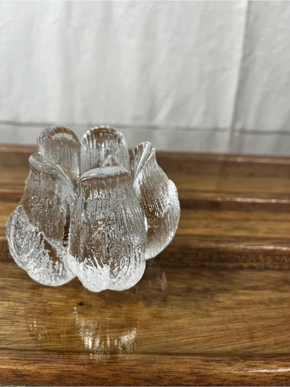 Vintage Clear Textured Ice Glass Tulip Lotus Votive Tealight Candle Holder